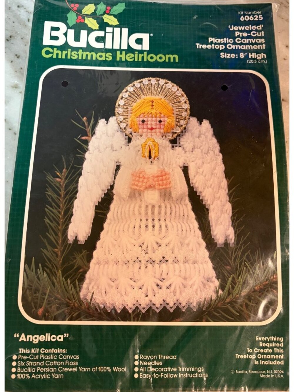 Vintage Bucilla Christmas Angel  "Angelica" Treetop Ornament #60625 USA NEW
